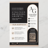 Zwarte Beige Luxe QR Code Afspraakherinnering Flyer (Voorkant)