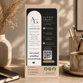 Zwarte Beige Luxe QR Code Afspraakherinnering Reclamekaart