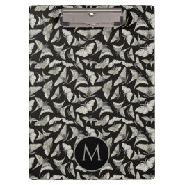 Zwarte beige mot insect patroon met monogram  klembord