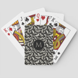 Zwarte beige mot insect patroon met monogram  pokerkaarten