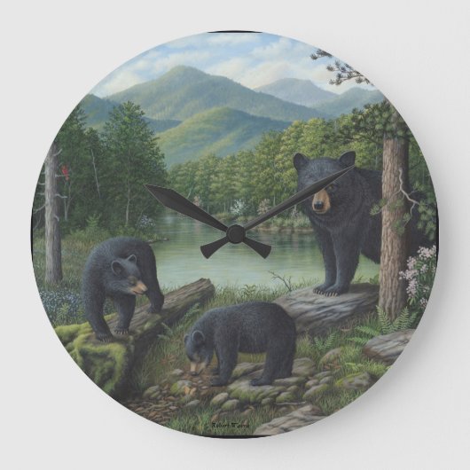 Zwarte Beren wandklok Grote Klok (Voorkant)