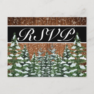 Zwarte besneeuwde hout- en bosland RSVP-uitnodigin Briefkaart