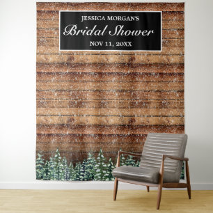 Zwarte besneeuwde houten & bos bruiloftsshower fot wandkleed