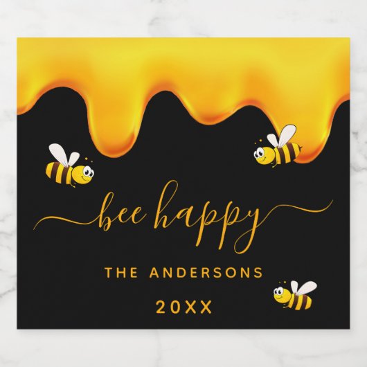 Zwarte bij gelukkig hommels zoete honing sparkling wijnetiket (Enkel label)