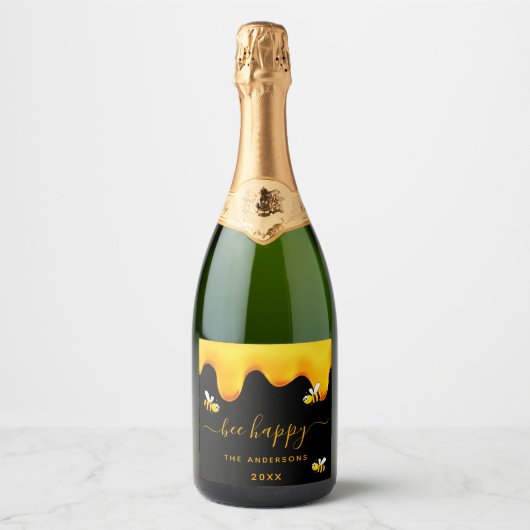 Zwarte bij gelukkig hommels zoete honing sparkling wijnetiket (Voorkant)