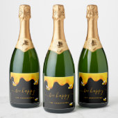 Zwarte bijen blij met hommels zoete honing-monogra sparkling wijnetiket (Flessen)