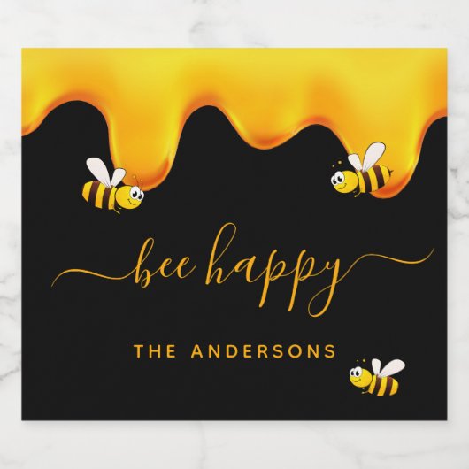 Zwarte bijen blij met hommels zoete honing-monogra sparkling wijnetiket (Enkel label)