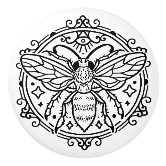 Zwarte bijenkast keramische knop (Voorkant)