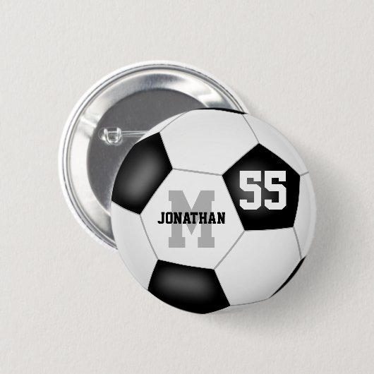 zwarte blanke jongens voetbal gepersonaliseerd ronde button 5,7 cm (Voorkant /achterkant)