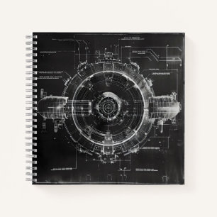 Zwarte Blauwdruk Sci-Fi Ruimtestation Notitieboek