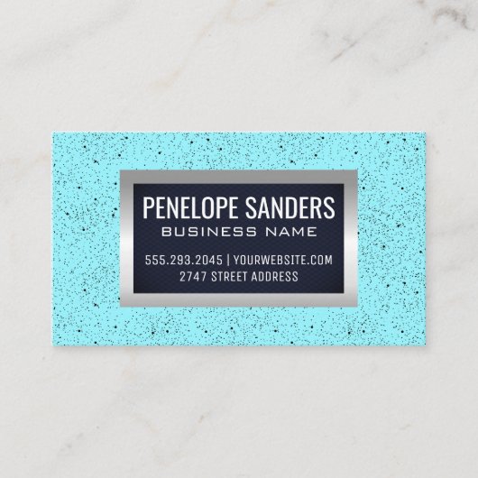 Zwarte blauwe achtergrond | Silver Metallic Visitekaartje (Voorkant)