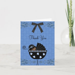 Zwarte Blauwe Damast Baby Shower Bedankkaartjes Bedankkaart
