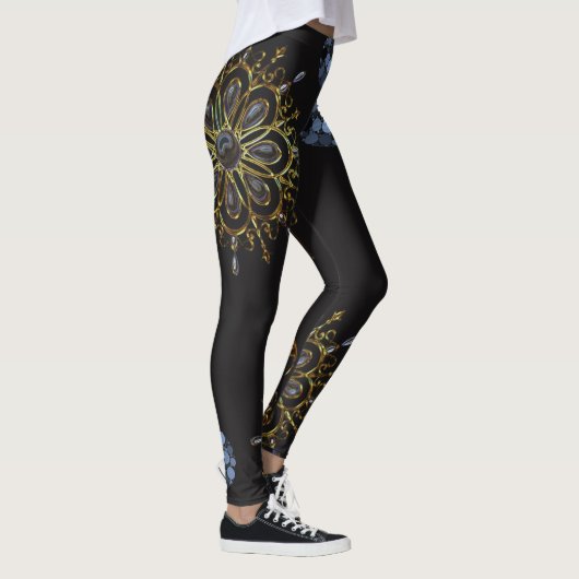 zwarte blauwe gouden lange leggings (Rechts)