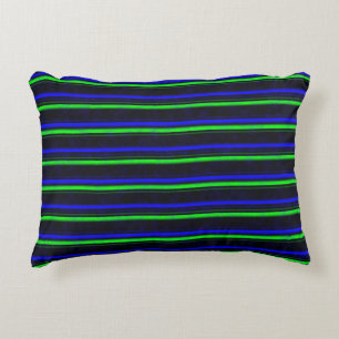 Zwarte Blauwe Groene Stripes Accent Kussen
