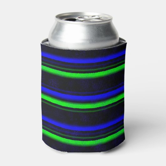 Zwarte Blauwe Groene Stripes Blikjeskoeler (Blikje Voorkant)