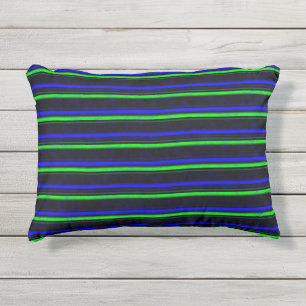 Zwarte Blauwe Groene Stripes Buitenkussen