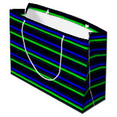 Zwarte Blauwe Groene Stripes Groot Cadeauzakje (Achterkant Gekanteld)