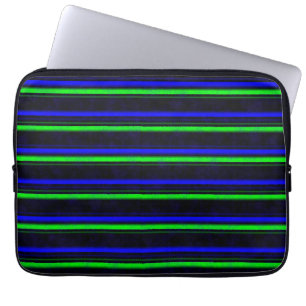 Zwarte Blauwe Groene Stripes Laptop Sleeve