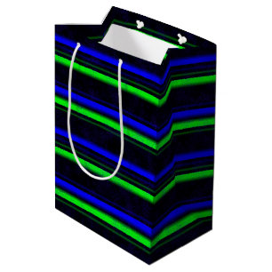 Zwarte Blauwe Groene Stripes Medium Cadeauzakje