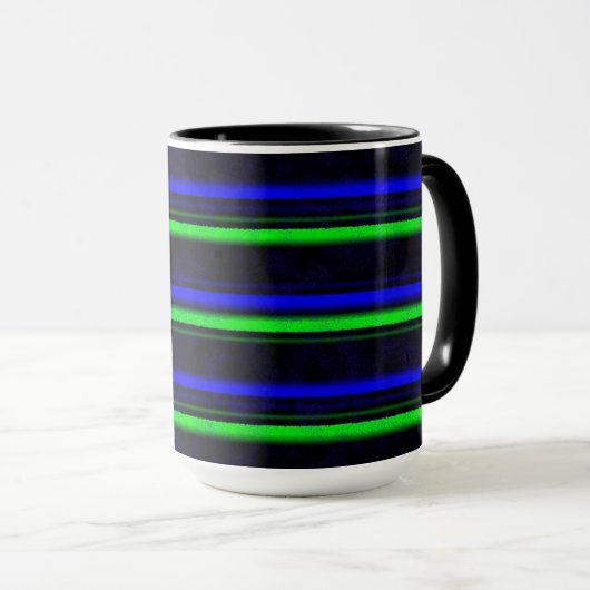 Zwarte Blauwe Groene Stripes Mok (Voorkant rechts)