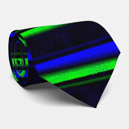 Zwarte Blauwe Groene Stripes Stropdas (Opgerold)