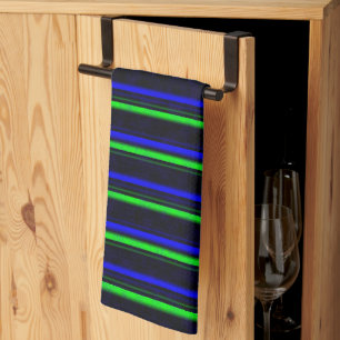 Zwarte Blauwe Groene Stripes Theedoek