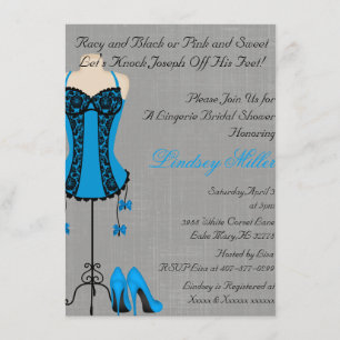 Zwarte & Blauwe Lingerie Bridal Shower Invitation Kaart