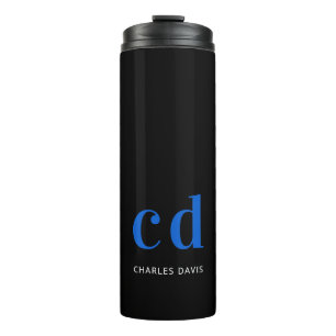 Zwarte blauwe monogram initiaal thermosbeker