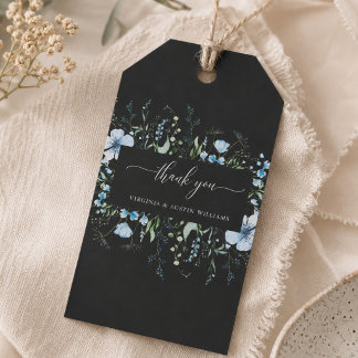 Zwarte Blauwe Wilde Bloem Bruiloft Favor Tag Cadeaulabel