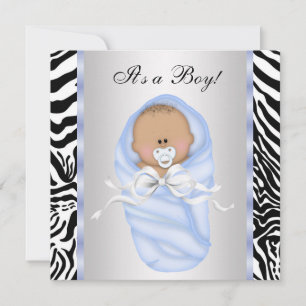 Zwarte Blauwe Zebra Baby Jongen Shower Uitnodiging