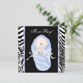 Zwarte Blauwe Zebra Baby Jongen Shower Uitnodiging (Staand voorkant)