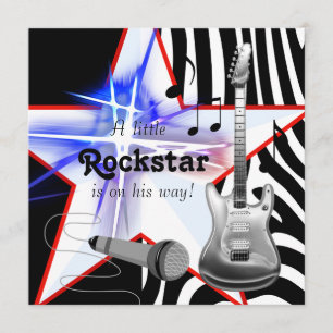 Zwarte Blauwe Zebra Rockstar Baby Jongen Shower Kaart