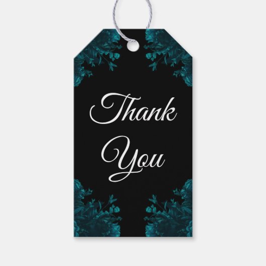 Zwarte Blauwgroen Bloemen Wedding Cadeaulabel (Voorkant)