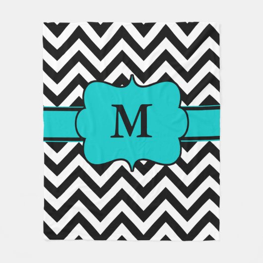 Zwarte Blauwgroen Chevron Monogram Blanket Fleece Deken (Voorkant)