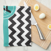 Zwarte Blauwgroen Chevron Theedoek (Quarter Fold)