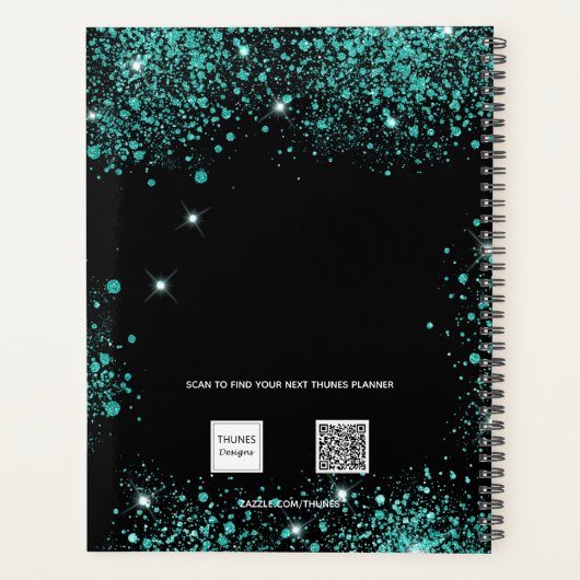 Zwarte blauwgroen glitter groene monogram initiale planner (Achterkant)