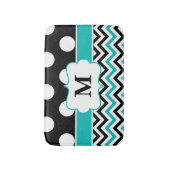 Zwarte Blauwgroen Stippen Chevron Monogram Bathmat Badmat (Voorkant Verticaal)