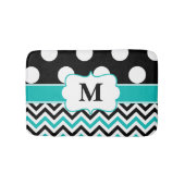 Zwarte Blauwgroen Stippen Chevron Monogram Bathmat Badmat (Voorkant)