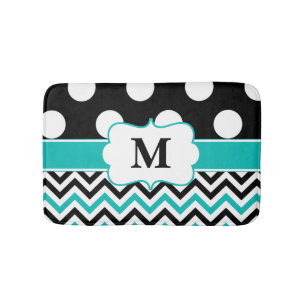 Zwarte Blauwgroen Stippen Chevron Monogram Bathmat Badmat