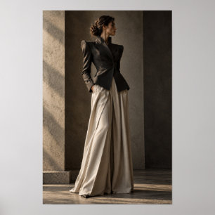 Zwarte Blazer en Ivoren Broek Editoriale Mode Poster