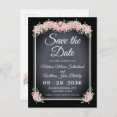 Zwarte Bloem Chalkboard Trouw Save the Date Uitnodiging Briefkaart (Voorkant / Achterkant)