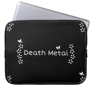 Zwarte bloem "Death Metal" met vlinders Laptop Sleeve