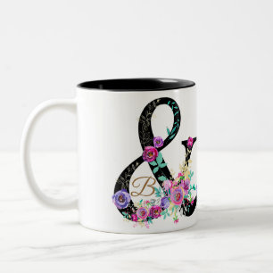 Zwarte Bloem Moderne Ampersand Chic Landelijk Tweekleurige Koffiemok