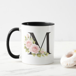 Zwarte Bloem Monogram M Mok