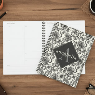 Zwarte Bloem William Morris Elegante Monogram Planner