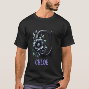 Zwarte Bloembrief Chloe Alphabet Meisje Naam T-shirt