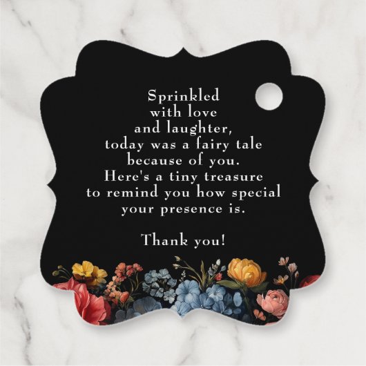 Zwarte Bloemen Botanische Moody bruiloft Dank u Bedankjes Labels (Achterkant)