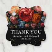 Zwarte Bloemen Botanische Moody bruiloft Dank u Bedankjes Labels (Voorkant)