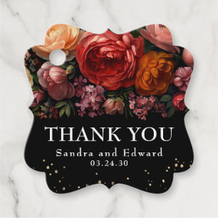 Zwarte Bloemen Botanische Moody bruiloft Dank u Bedankjes Labels