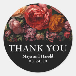 Zwarte Bloemen Botanische Moody Nederlands Bedankt Ronde Sticker